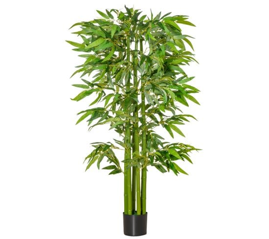 Bambou Artificiel H.1,60 M 975 Feuilles Réalistes Pot Inclus Noir Vert