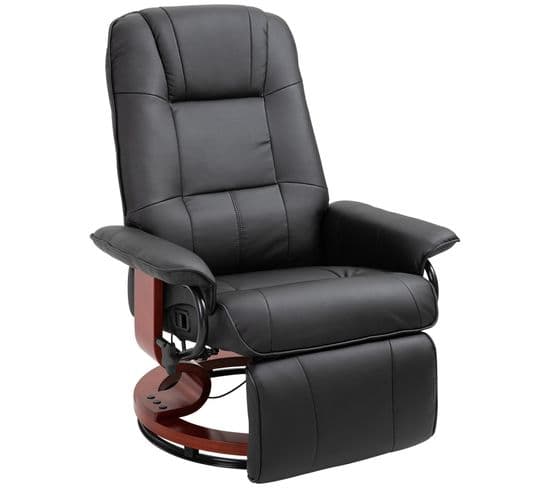 Fauteuil Relax Inclinable avec Repose-pieds Réglable Pu et Bois Massif - Noir