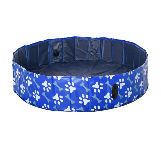 Piscine Chien Bassin Pvc Pliable Anti-glissant Motifs Os Pattes Bleu