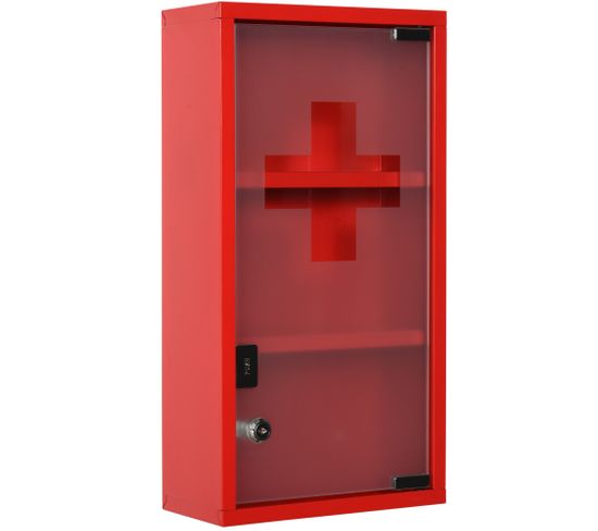 Armoire à Pharmacie Verrouillable Acier Inoxydable Rouge