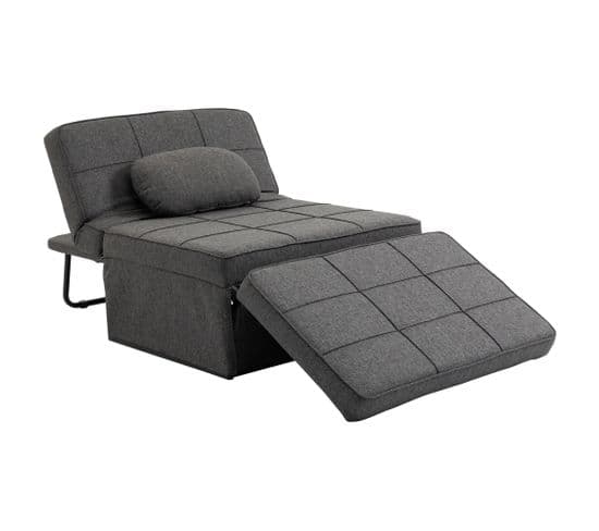 Fauteuil Chauffeuse Chaise Longue Pouf 3 En 1 Lin Gris