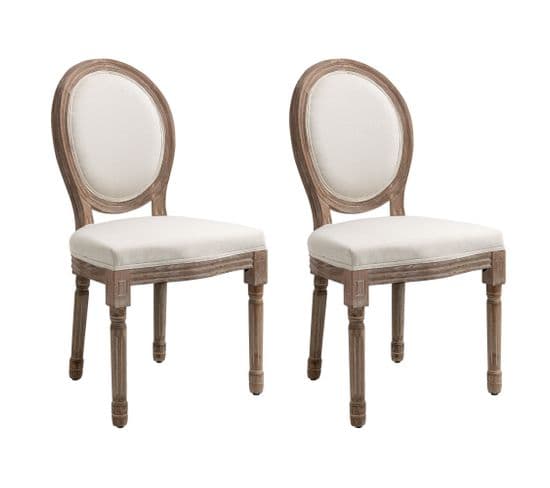 Lot De 2 Chaises Médaillon Louis Xvi Lin Écru