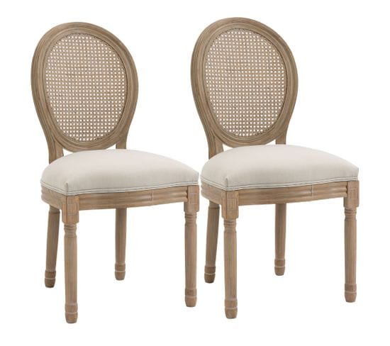 Lot De 2 Chaises Médaillon Louis Xvi Cannage Et Aspect Lin