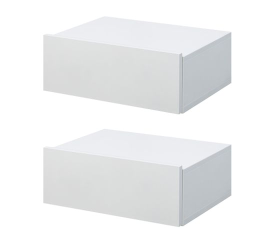 Lot De 2 Chevets Muraux - Tiroir Coulissant, Plateau Blanc