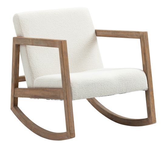 Fauteuil Lounge À Bascule Bois Hévéa Effet Peau De Mouton Crème