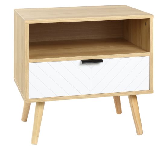 Chevet Design Scandinave Blanc Aspect Chêne Clair