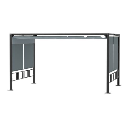 Pergola Rétractable Alu. Acier Époxy Noir Double Toile Polyester Gris