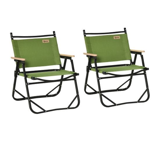 Lot De 2 Chaises De Jardin Camping Pliables Alu. Bois Polyester Vert