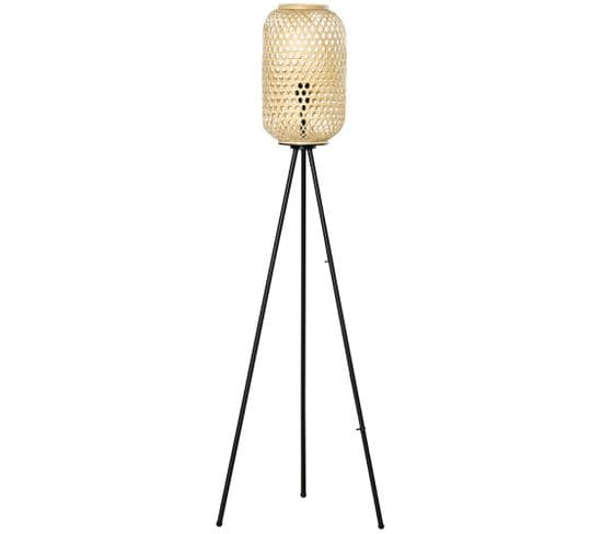 Lampadaire Trépied Cannage Bambou Style Cosy H.152h Cm