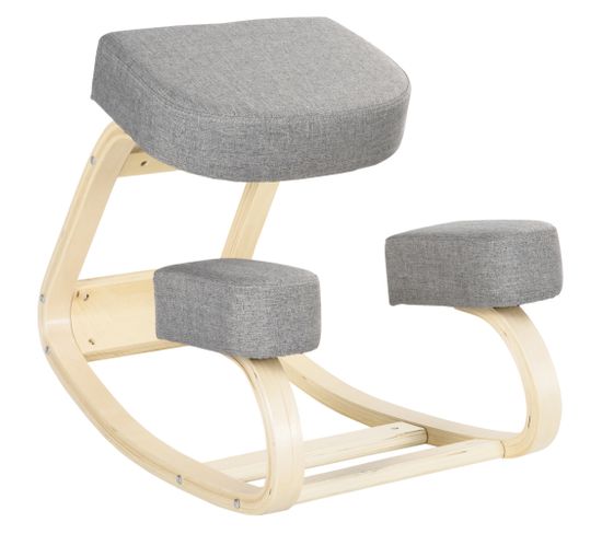 Tabouret Ergonomique - Siège Assis à Genoux - Bois Tissu Gris