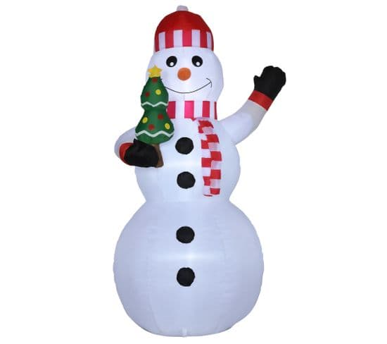 Bonhomme De Neige Gonflable 3 LED H. 180 Cm Polyester Imperméable Blanc