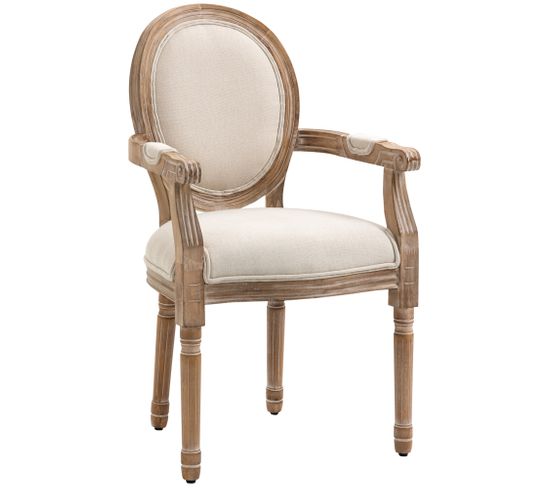 Chaise Médaillon Style Louis Xvi Bois Patiné Sculpté Tissu Beige