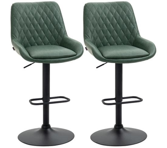 Lot De 2 Tabourets De Bar Vintage Revêtement Synthétique Vert