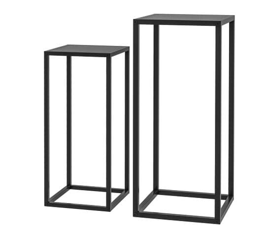 Lot De 2 Étagères à Fleurs Portes Plantes Acier Noir