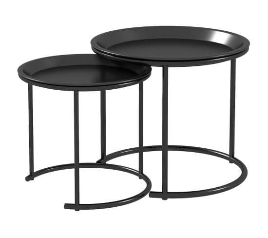 Lot De 2 Tables Basses Gigognes Rondes Design Acier Noir