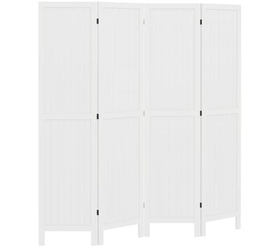 Paravent Intérieur 4 Panneaux Rainurés Style Rustique Chic Bois Blanc