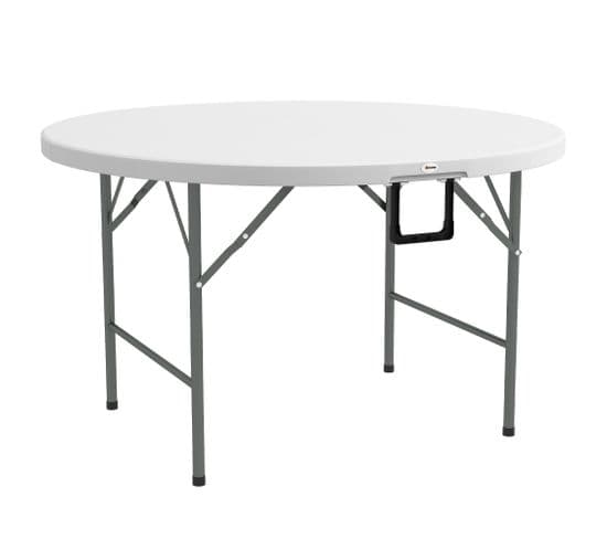 Table De Jardin Camping Pliante Ø 122 X 73h Cm Métal Époxy Hdpe Blanc