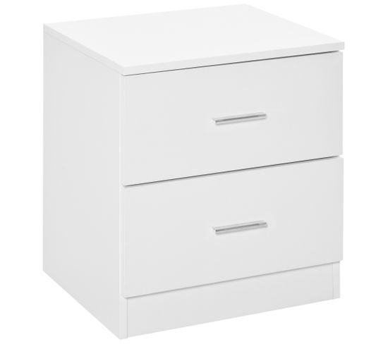 Chevet Style Contemporain 2 Tiroirs Poignées Alu Blanc