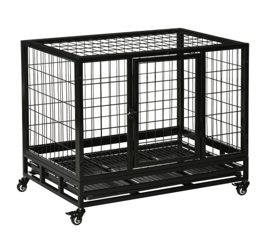 Cage Pour Chien Animaux Cage De Transport Sur Roulettes 2 Portes Noir