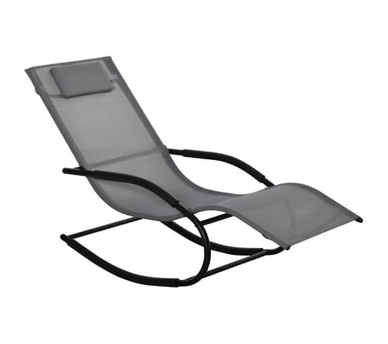 Chaise Longue à Bascule Design Acier Noir Textilène Gris