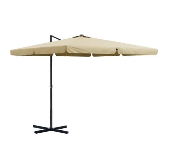 Parasol Déporté Carré 3x3 m Inclinable Manivelle Avec Piètement Croix Alu Beige