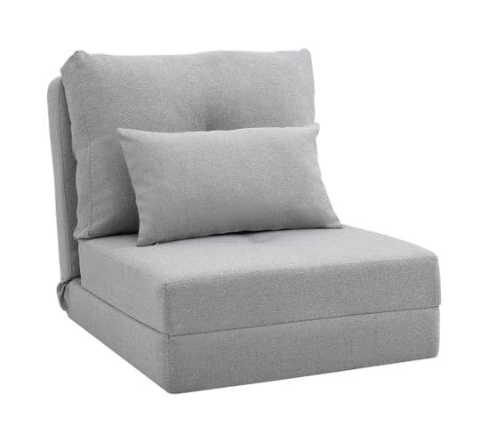 Chauffeuse Dossier Inclinable - 2 Coussins Inclus - Tissu Gris