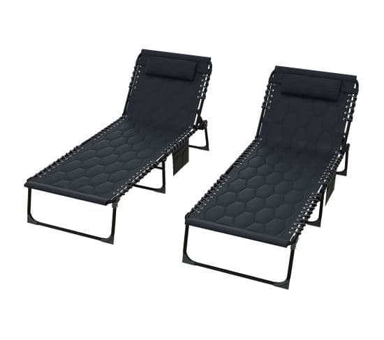 Lot De 2 Bains De Soleil Pliables Inclinables Revêtement Matelassé Noir