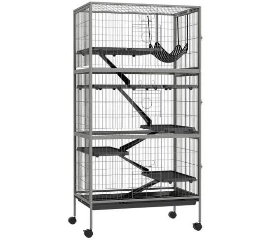 Cage Rongeurs 4 Plateformes 3 Rampes 4 Portes Acier Gris Noir