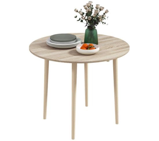 Table Ronde Pliable 2 Abattants Ø 89 Cm Bois Aspect Chêne Clair