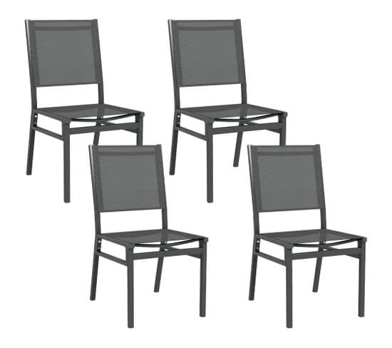 Lot De 4 Chaises De Jardin Alu Textilène Gris