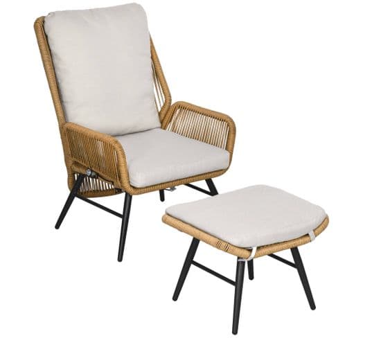 Fauteuil Lounge De Jardin Inclinable Avec Repose-pied Coussins