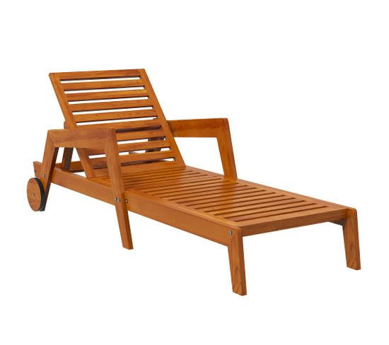 Bain De Soleil Inclinable - Accoudoirs, Roues - Bois Verni