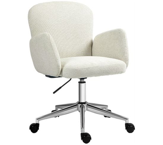 Chaise De Bureau Design Ergonomique Réglable Pivotante Piètement Chromé Aspect Lin Écru