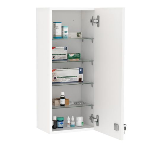 Armoire à Pharmacie Murale Verrouillable - 5 Niveaux - Verre Panneaux Blanc