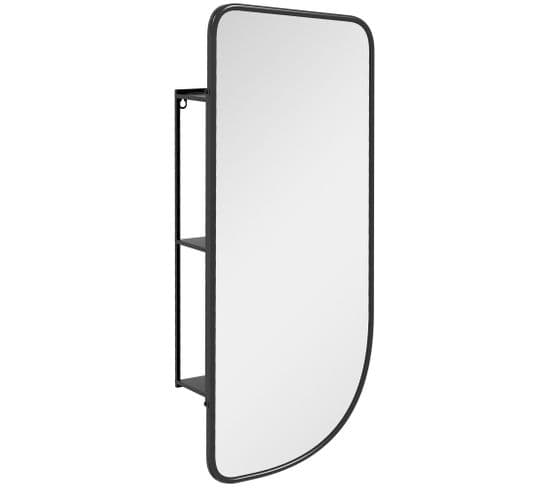 Miroir Mural Forme Organique Dim. 40l X 86h Cm - 3 Étagères - Noir