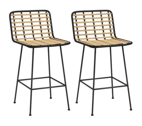 Lot De 2 Tabourets De Bar Style Bohème Chic Acier Noir Résine Aspect Rotin