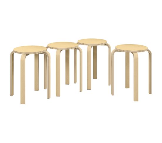 Ensemble De 4 Tabourets Ronds Empilables Style Nordique Effet Bois Naturel