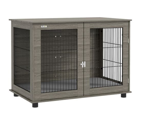 Cage Pour Chien Intérieure Porte Coussin Aspect Bois Gris