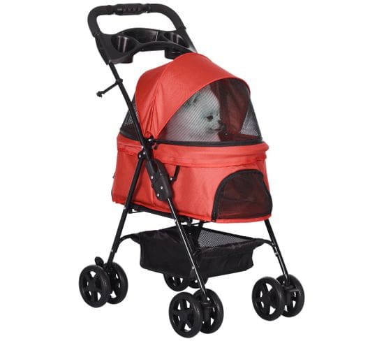 Poussette Buggy Pliable Chien Chat Panier Rangement 4 Roues