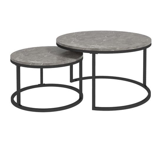 Lot De 2 Tables Basses Rondes Gigognes Empilables Noir Gris