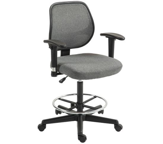 Chaise De Bureau Assise Haute Réglable Pivotante Tissu Gris Chiné