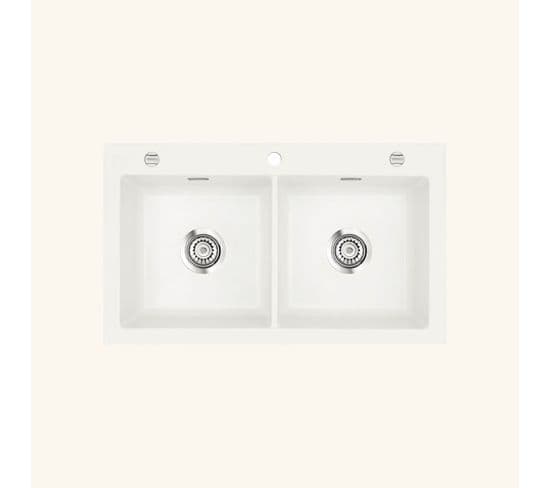 Évier Céramique Blanc Brillant Systemceram Mera 2 Bacs 865x510 Mm