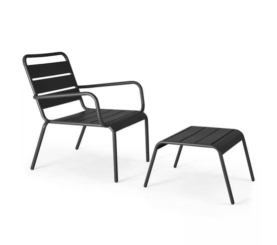 Palavas - Fauteuil Relax Et Repose Pied En Métal Anthracite