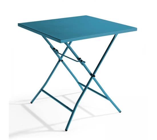 Palavas - Table De Jardin Pliante Carrée En Acier Bleu Pacific