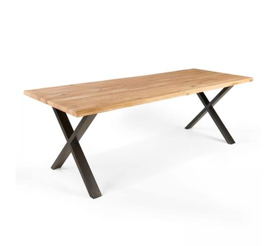 Table En Bois Avec Bords Irréguliers Et Piètement En X Noir - 200 x 95 cm