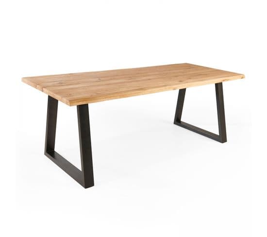 Table En Bois Avec Bords Irréguliers Et Piètement En Forme De Trapèze Noir - 200 x 95 cm