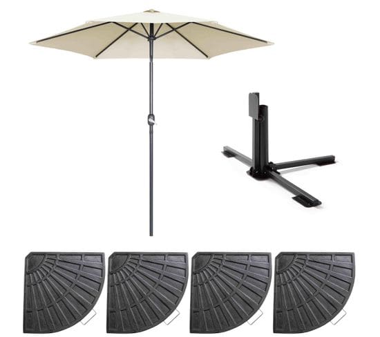 Parasol Droit Inclinable 3m Et 4 Dalles Lestées Aluminium Blanc