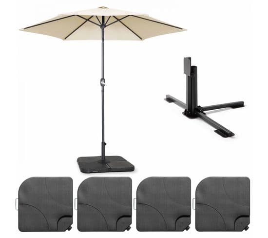 Parasol Droit Inclinable 3m Et 4 Dalles à Lester Remplissables Blanc