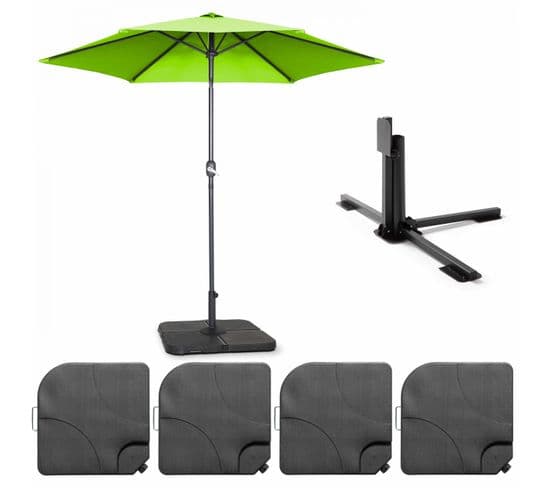 Parasol Droit Inclinable 3m Et 4 Dalles à Lester Remplissables Vert