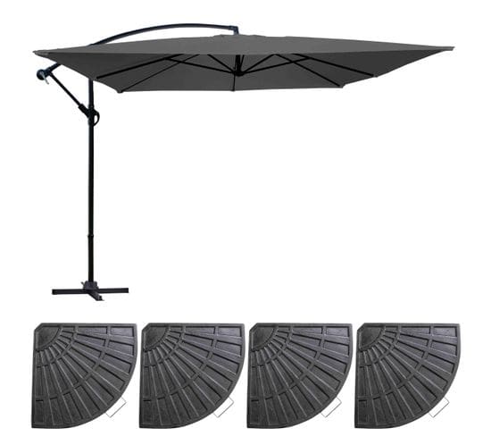 Parasol Déporté 3x3m Et 4 Dalles à Lestées Gris